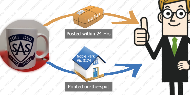 Delivery of custom printed mugs
